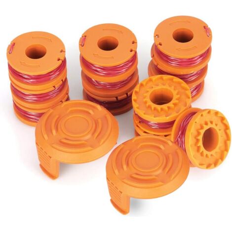 Set of 14 replacement spools for Lawnmower Model Worx WA0010 (12 spare spools and 2 caps). (1/5)