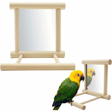 Bird Mirror with Perch, FainFun 101010 CM Wooden Perch with Mirror for Birds, Bird Perch Stand with Mirror, Mirror Toy for Parrot, Pigeon, Canary, Bird Bite Mirror Toy SC2R4KKZW (1/5)