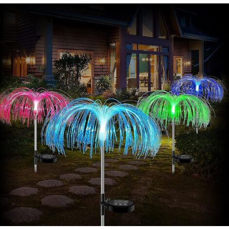 2 Pieces Firework Lamp, LED Fiber Optic Lamp, 7 Colors Solar Lights Garden Decoration, for Patio Lawn Outdoor Balcony Christmas Party Decor (Color) (1/5)