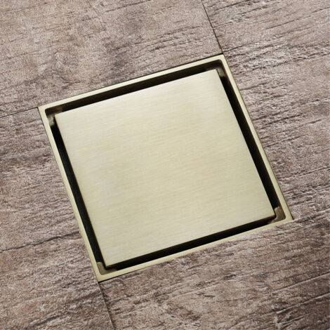 Inch Brass Shower Floor Trap, Brushed Gold Deodorizer, Square Shower Drain, Invisible Shower Drain with Removable Cover for Guest Bathroom (1/5)