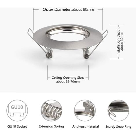 Spotlight Led Module Frames Set of 10 Frames for GU10 Spotlights Set, Round Brushed Nickel Recessed ...