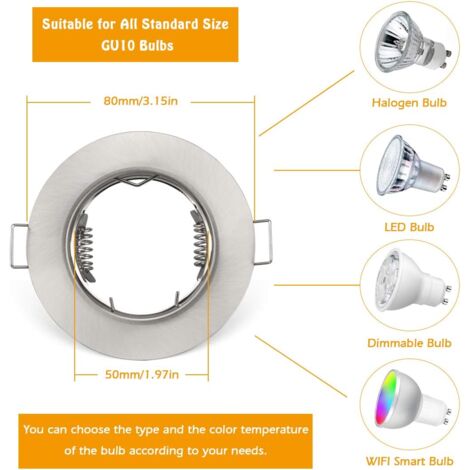 Spotlight Led Module Frames Set of 10 Frames for GU10 Spotlights Set, Round Brushed Nickel Recessed ...