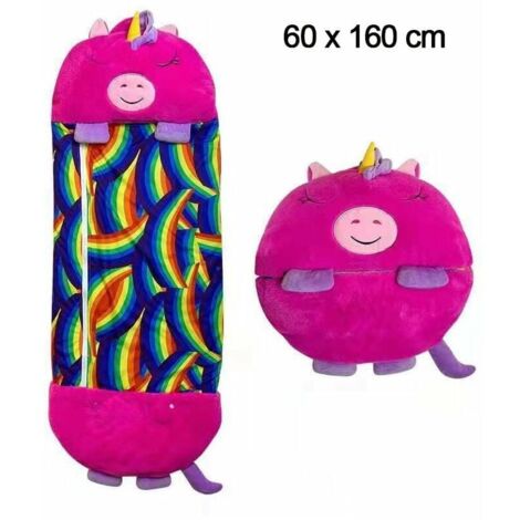 PIMPIMSKY Cute Sleeping Bag and Pillow 2 in 1 Happy Nappers for Children 160 x 60 cm Down Suitable for All Seasons Purple