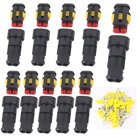 12V Waterproof Electrical Connector Male Female Terminals 1.5mm Terminals Waterproof Electrical Wire Cap for Motorcycle Car Truck (2 Pin, 10pcs) (1/5)