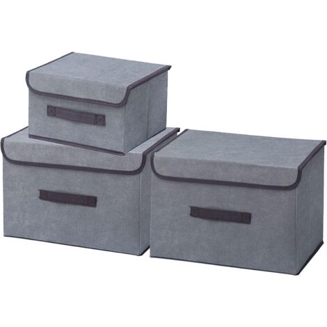 Storage Box with Lid, Baskets and Collapsible Storage Boxes Set of 3 for Clothes, Toys, Books, Cosmetics (Gray) (1/5)