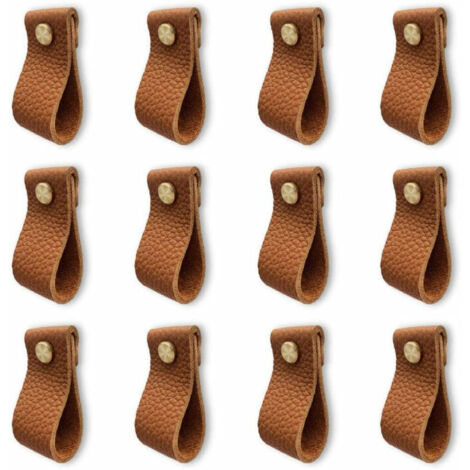 12 Pack Leather Furniture Handle, Door Handle with Screw Nuts, Anti-Collision Cabinet Drawer Dresser Door Knob (Litchi Striped Brown) (1/5)