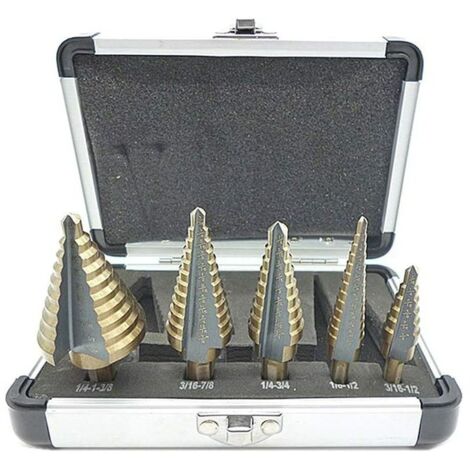 5pcs Step Cutter, Step Drill Bit with Professional Aluminum Case, Hex Shank with Self Centering Pad, Precision Drilling in Steel, Metal iSq7ML5s3FA (1/5)