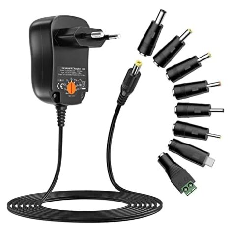 12W Universal Power Adapter AC to DC 3V 4.5V 5V 6V 7.5V 9V 12V 1A Switching Power Supply Transformer with 8 DC Connectors for Household Electronics, 1000mA Max.