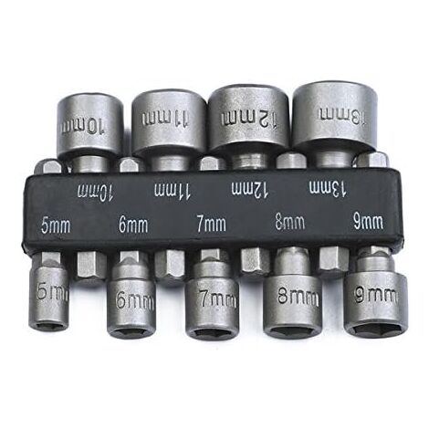 Nut Driver, 1/4" Hexagon Socket Head for Screwdriver, 9 Pack (5-13mm) (1/5)