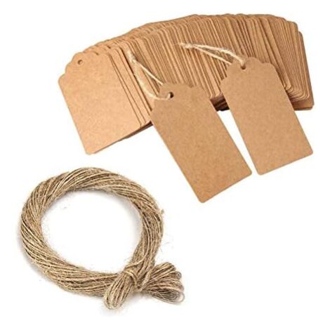 100 Pack Kraft Paper Tags - Hanging Tags with 20 Meters Natural Jute Twine for Gifts, Wedding, Valentine's Day - 3 x 5 cm (1/5)