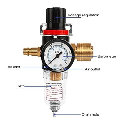 Air Line Compressor Regulator, Lubricator & Water Trap With Filter - TE379, 220 PSI, 1/4" BSP