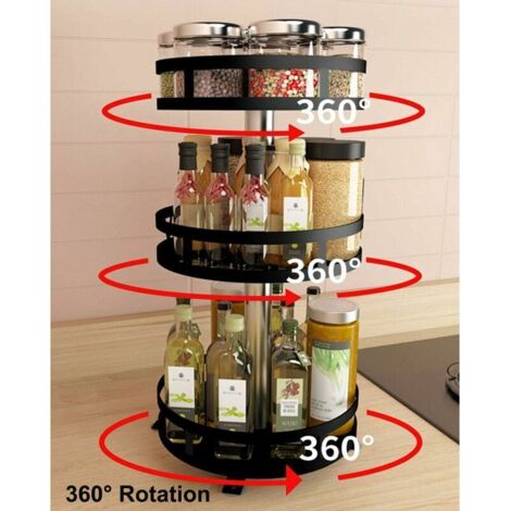 Turnable Spice Rack Black Kitchen Cupboard Turntable, Spice Rack Metal Swivel Tray, Round ...