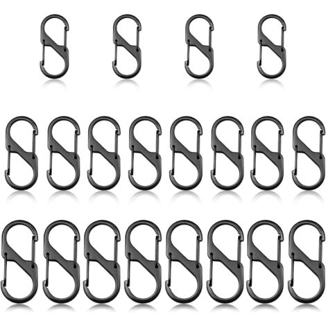 20 Pieces Black Mini Carabiner Keychain Mini S Shape Carabiner Clips Carabiner Key Rings, Double Loop Carabiner Clips for Outdoor Activities, Camping, Hiking Or Travel