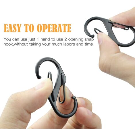 20 Pieces Black Mini Carabiner Keychain Mini S Shape Carabiner Clips Carabiner Key Rings, Double Loop Carabiner Clips for Outdoor Activities, Camping, Hiking Or Travel