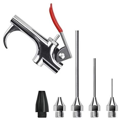 Air Blow Gun Kit with 5 Interchangeable Nozzles, Zinc Alloy Air Blow Gun Air Compressor Blow Gun Kit for Standard Air Compressor 1/4 Inch NPT (1/5)
