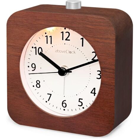 Wooden Morning Alarm Clock, Analog Alarm Clock Silent Non-Ticking Battery Operated Alarm Clock with Snooze Light Function, Needle Clock Increasing Sound Alarm for Family/Office【Dark Wood】 (1/5)