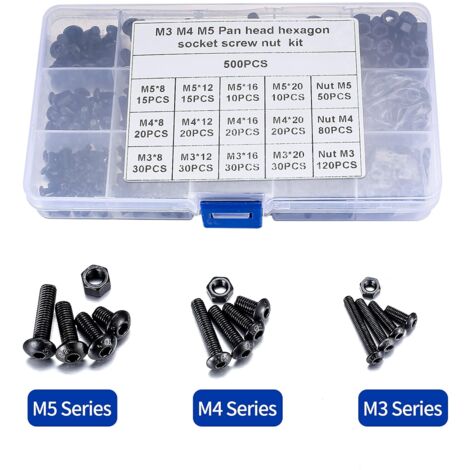 80pc M4 Black Nylon Screw & Nut Assortment Kit - 8 Metric Sizes, Round Head Phillips