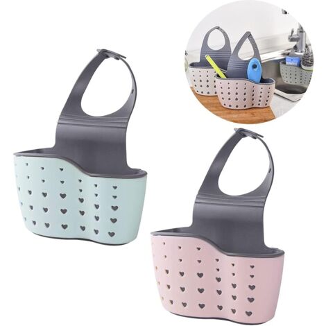 2 Kitchen Drain Baskets, Dish Rack Drain Rack Dish Drainer Sink Basket Kitchen Utensils Storage Rack Soap Brush (Pink And Green)