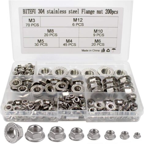 Serrated Flange Nuts – A2 Stainless Steel – Metric Sizes M4, M5, M6, M8, M10, M12 (Choose Qty)
