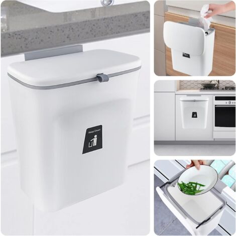 9L Compost Bin, Kitchen Trash Can with Lid Small Trash Can Hanging Over Countertop or Under Sink Organic Waste Storage Container Plastic Smell Proof, White