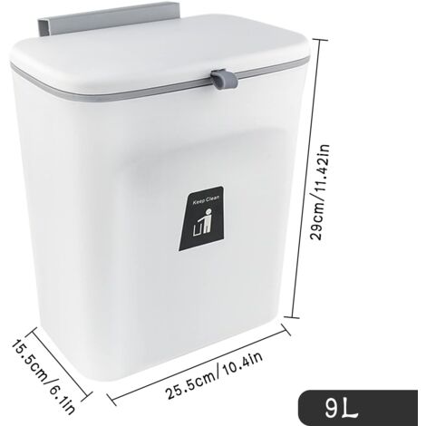 9L Compost Bin, Kitchen Trash Can with Lid Small Trash Can Hanging Over Countertop or Under Sink Organic Waste Storage Container Plastic Smell Proof, White