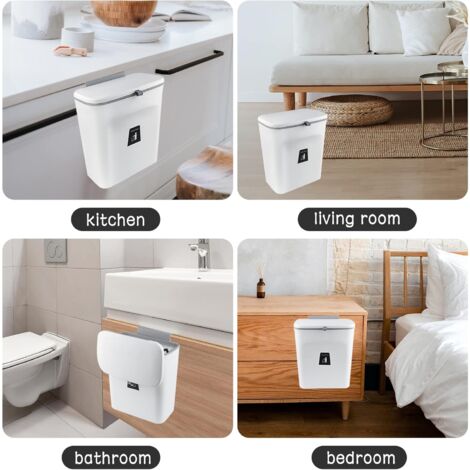 9L Compost Bin, Kitchen Trash Can with Lid Small Trash Can Hanging Over Countertop or Under Sink Organic Waste Storage Container Plastic Smell Proof, White