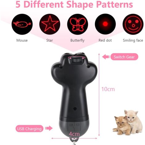 Cat Pointer, Interactive LED Cat Toy 5 in 1 Adjustable Pattern, USB Rechargeable Toy Red LED Light for Cat Dog Training Tool