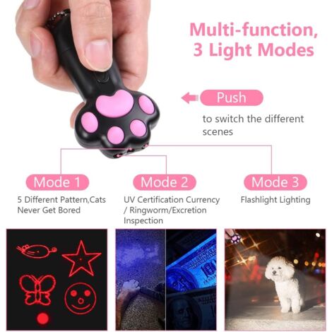 Cat Pointer, Interactive LED Cat Toy 5 in 1 Adjustable Pattern, USB Rechargeable Toy Red LED Light for Cat Dog Training Tool