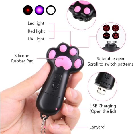 Cat Pointer, Interactive LED Cat Toy 5 in 1 Adjustable Pattern, USB Rechargeable Toy Red LED Light for Cat Dog Training Tool