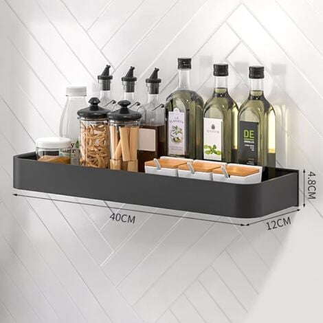 Wall Mounted Spice Rack No Drilling, Hanging Spice Rack, Spice Rack for Bathroom and Kitchen, 40cm Black