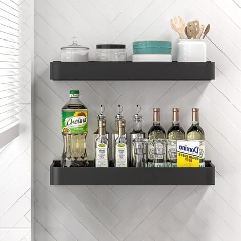 Wall Mounted Spice Rack No Drilling, Hanging Spice Rack, Spice Rack for Bathroom and Kitchen, 40cm Black