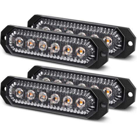 Amber 4-LED Warning Strobe Light Bar – 12V/24V, Screw-On, Grille Mount For Car/Truck/Motorcycle