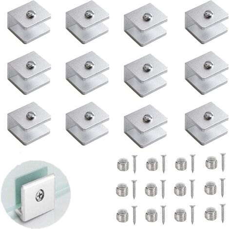 12 Pieces Glass Clamp, Adjustable Glass Partition Bracket, 6-8mm Glass Wall Tatte Bracket, Aluminum Shelf Brackets, for Powder Room, Balcony (with Screws)