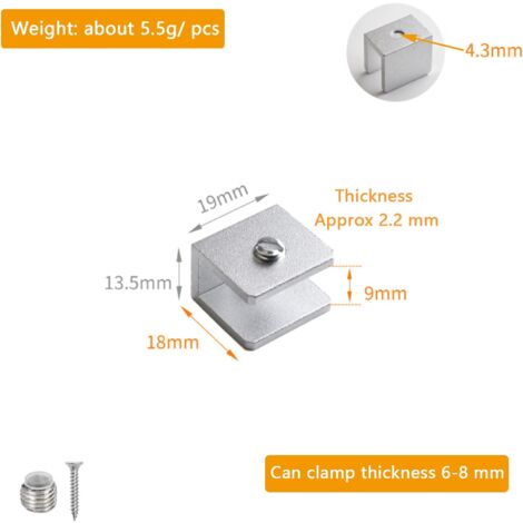 12 Pieces Glass Clamp, Adjustable Glass Partition Bracket, 6-8mm Glass Wall Tatte Bracket, Aluminum Shelf Brackets, for Powder Room, Balcony (with Screws)