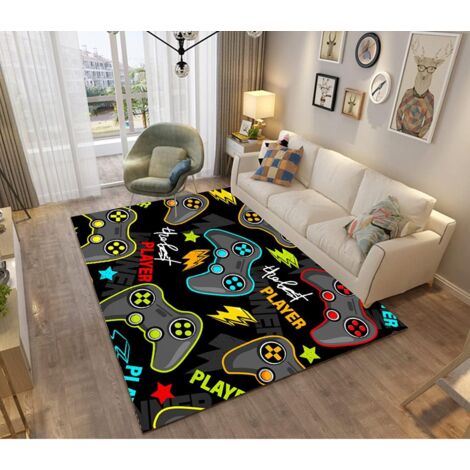 3D Bedroom Rug Gamer Modern Controller Non-Slip Living Room Carpet Graffiti Letter Game Console Decoration Soft Flannel Area Rugs for Teenagers Children Boys (Colorful 1,100150cm) (1/5)