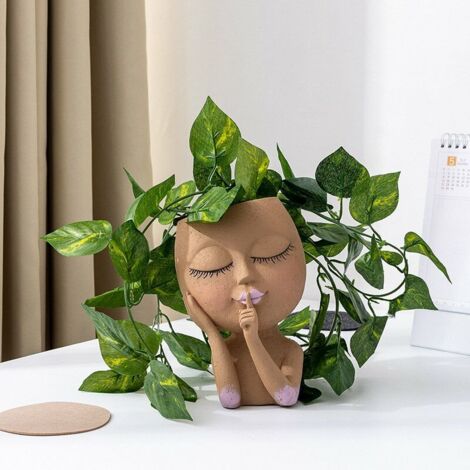 2PCS Face Planter Pots - Head Planter, Succulent Planters, Indoor & Outdoor Plant Garden Decoration - White, Brown (1/5)