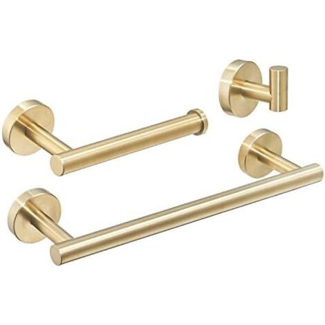 3 Pieces Stainless Steel Bathroom Accessory Set, 12" Towel Bar Toilet Paper Holder Door Hooks, Wall Mount, Brushed Gold, BA19500SET-3BG (1/5)