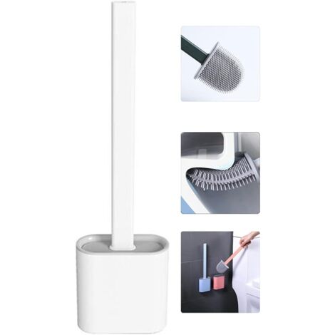 Silicone Flat Toilet Brush with Holder, Flexible Silicone Toilet Brush and Holder Set for Bathroom