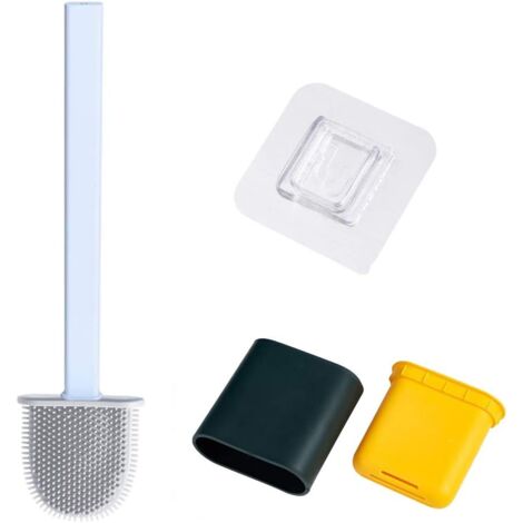 Silicone Flat Toilet Brush with Holder, Flexible Silicone Toilet Brush and Holder Set for Bathroom