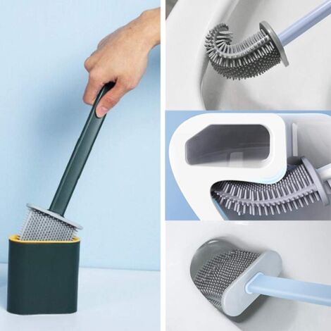 Silicone Flat Toilet Brush with Holder, Flexible Silicone Toilet Brush and Holder Set for Bathroom
