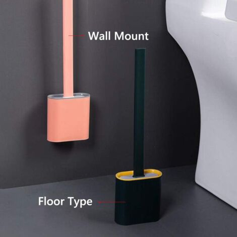 Silicone Flat Toilet Brush with Holder, Flexible Silicone Toilet Brush and Holder Set for Bathroom