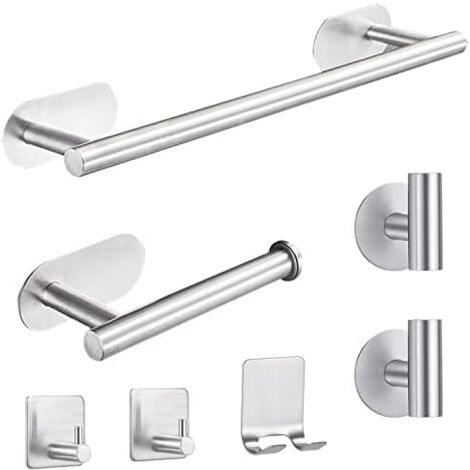 Bathroom Towel Bar Set, 7 Piece No Drilling Bathroom Accessory Set, Stainless Steel Bathroom Towel Bar, Contains Adhesive Towel Bar (1/5)