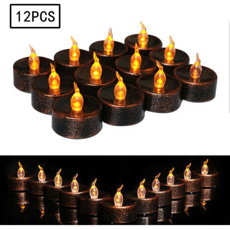 12 Pack Battery Operated Black LED Tealights, Black Flameless Tealights for Halloween Decorations, Kwanzaa Decorations, Black Decorative Accents for Shelves (1/5)
