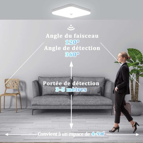 LZQ Led-plafondlamp met bewegingsmelder, 24 W, radar sensor, IP44, 2400 lm, voor hal, trap, veranda, garage, carport, balkon, bergruimte 30 x 30 cm - warm wit, 2800-3200 k