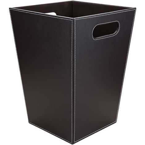 Leather Waste Paper Bin for Office, Bathroom, Kitchen, Bedroom and Hotel (Square-Brown) (1/5)