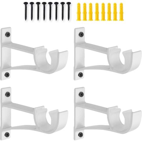 Pack Heavy Duty Aluminum Alloy Single Curtain Rod Brackets for Curtain Rod (White)