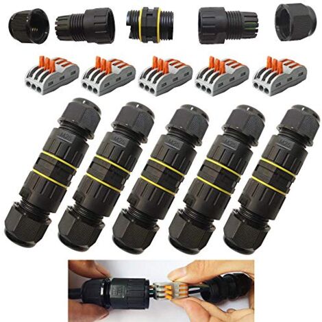 Outdoor Junction Box IP68 Waterproof Electrical Cable Connector Junction Box 3 Way Connectors Box for Cable Ø 6 to 11mm (5 Pcs)