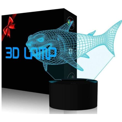 CVBDFH 3d Shark Night Light Led Illusion Lamp 7 Color Change Table Lamps Touch Control With Usb Cable Bedroom Decor Festival Birthday Gifts Toys (1/3)