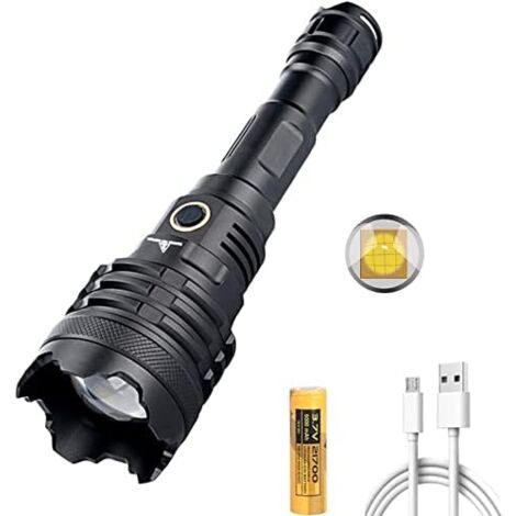 Super Bright XHP110 LED Flashlight 20000 Lumens USB Rechargeable Zoomable Flashlight 5 Modes Powerful Tactical Waterproof Torches for Camping, Hiking, Fishing, Outdoors (1/5)