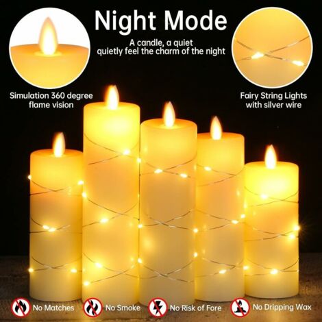 LED Candle Lights,Built-in String Lights,5 LED Candle Lights,with 10 ...